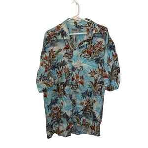 Hawaiian Blue and Brown Lightweight Shirt with Tropical Print
